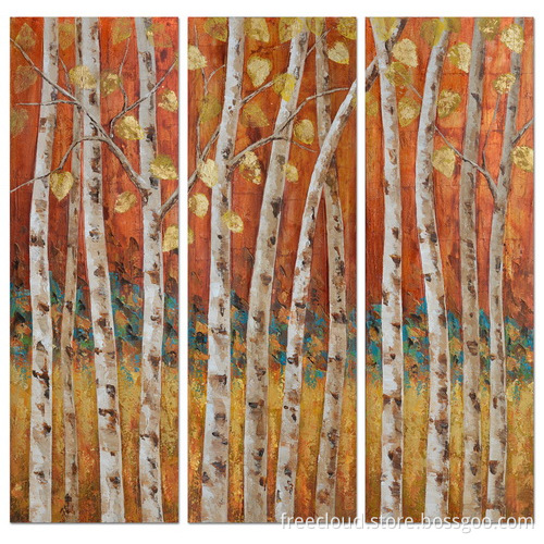 Golden Birch Trees Wall Art Warm Oil Painting